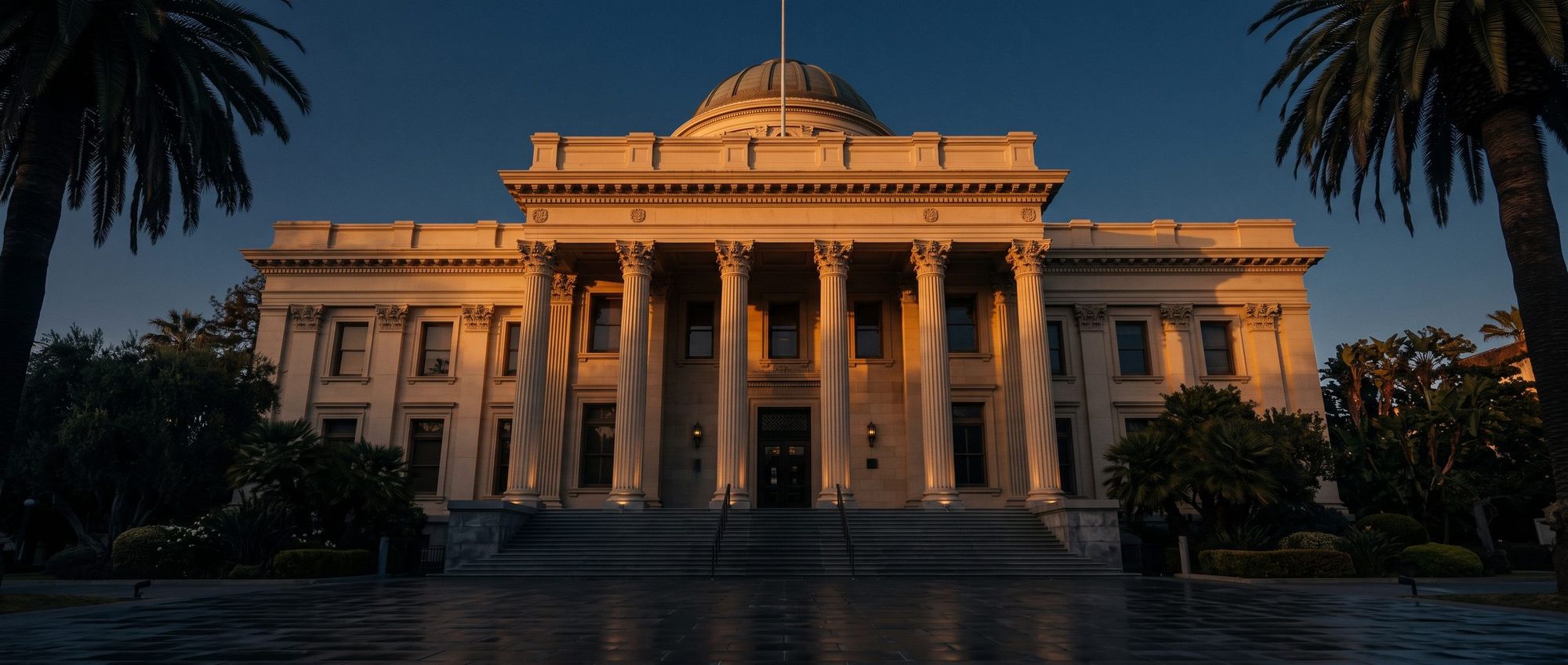 California courthouse at golden hour